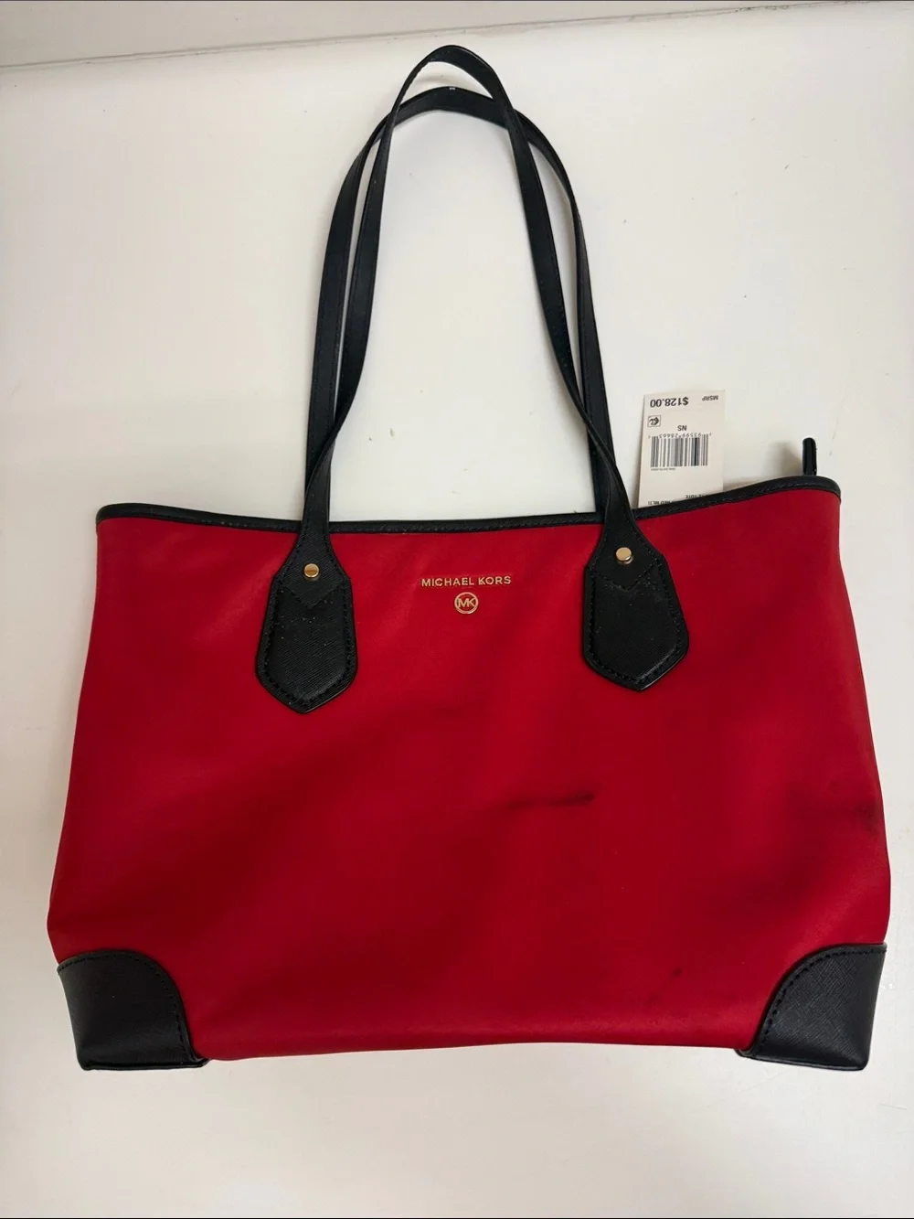 NWT Michael Kors Red Leather-Trim Tote Bag
